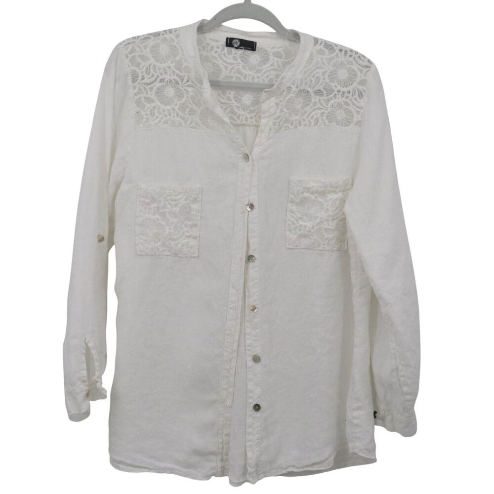 Embroidered Linen Top Women‎ 2X White Boho Romantic Classy Feminine Travel Beach